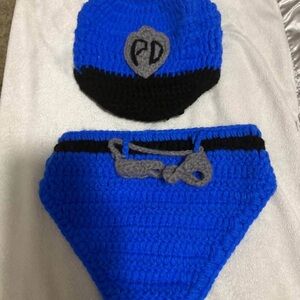 Blue and Black Kids Crochet Hat and Diaper Cover Set